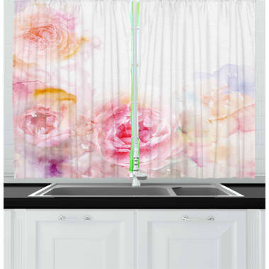 Floral Pointed 55'' W Kitchen Curtain In Pink 